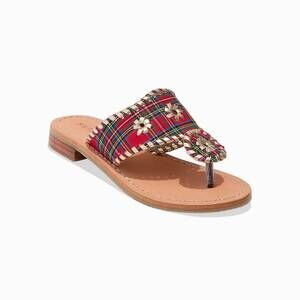 Jack Rogers Red Tartan Plaid Flat  Sandals Girls, Size 3Y